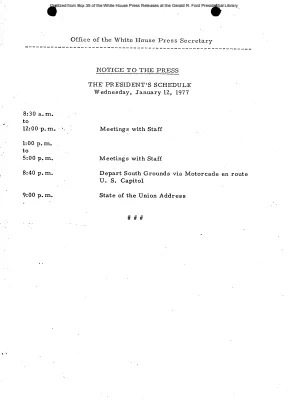 President's Schedule, Wednesday, January 12, 1977
