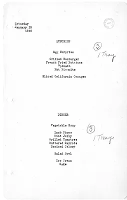 White House Luncheon and Dinner Menu