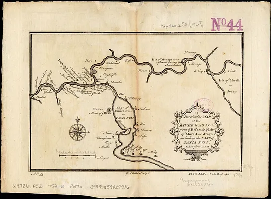 A particular map of the River Sanaga, from ye desart, to ye Isle of Morfil or Jvory, including the Lake of Pania Fuli