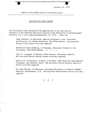 President announced the appointment of five persons as members of the National Advisory Council on the Education of Disadvantaged Children [Position Appointments and Resignations]
