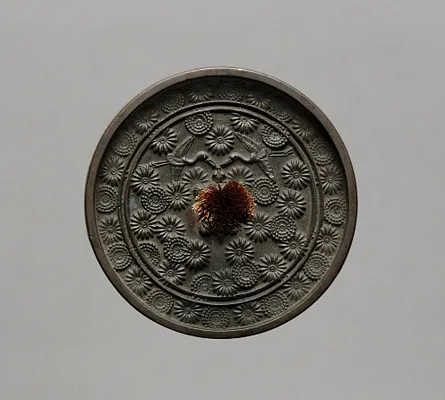 Mirror with Pair of Cranes in Chrysanthemum Pattern
