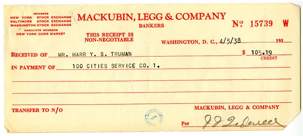 Stock Purchase Receipt, Mackubin, Legg & Company