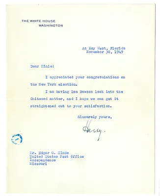 Letter from Harry S. Truman to Edgar Hinde
