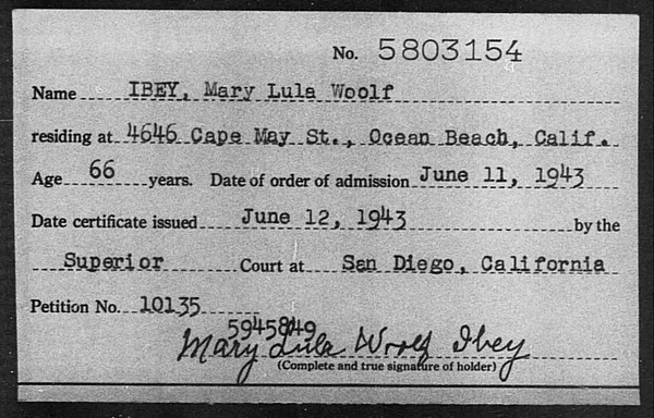 Ibey, Mary Lula Woolf - 1943