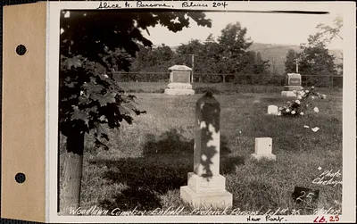 Frederick Parsons, Woodlawn Cemetery, new section, lot 36, Enfield, Mass., Sept. 7, 1928