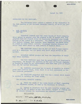 Memorandum for President Harry S. Truman