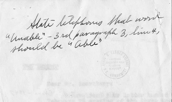 Memorandum from Secretary of State George Marshall to Secretary of War Robert Patterson