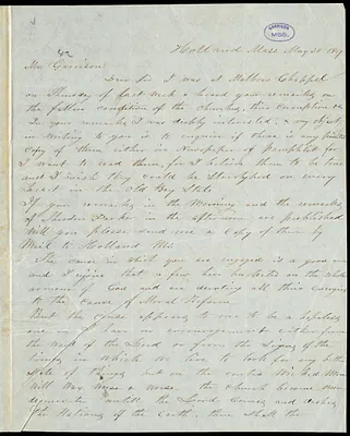 Letter from Horatio N. Drake, Holland, Mass, to William Lloyd Garrison, May 30, 1847