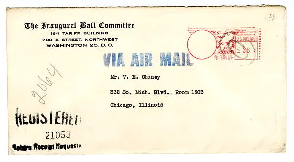 Envelope from the Inaugural Ball Committee