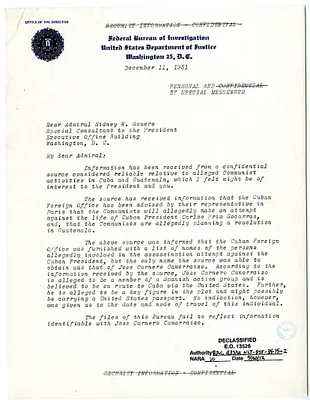 Memorandum from J. Edgar Hoover to Rear Admiral Sidney Souers