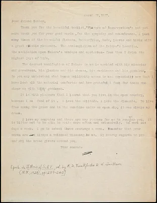 Bartolomeo Vanzetti typed letter (copy) to Irene Benton, [Charlestown], 29 March 1927