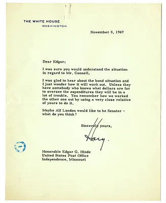 Letter from Harry S. Truman to Edgar Hinde