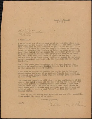 Kathleen M. Brennan typed letter signed to H. P. Ryan, (Daily Herald), [Boston, Mass.], March 15, 1921