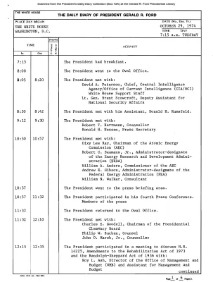 President Gerald R. Ford's Daily Diary, October 29, 1974