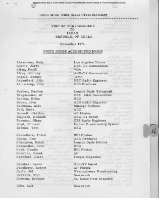 Accredited Press List for Far East Trip [Notice to Press]