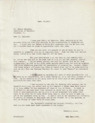 Letters Sent to Dr. Herman Schlundt, September 18, 1931
