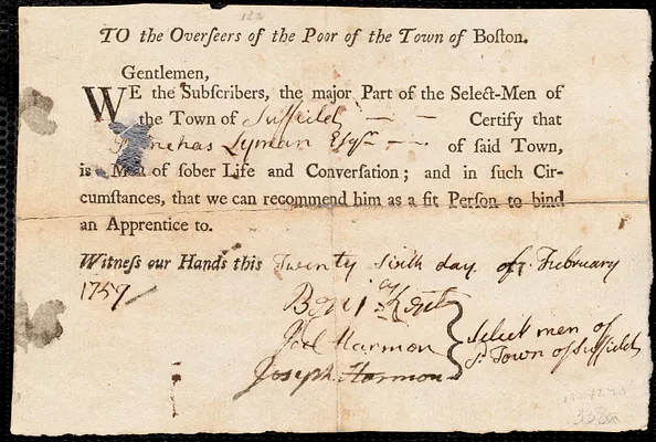 Ann Ingersoll indentured to apprentice with Phineas Lyman of Suffield, 2 May 1759