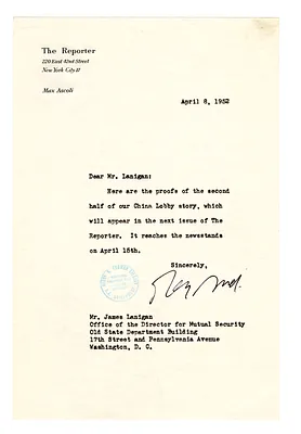 Memorandum to James Lanigan from Max Ascoli