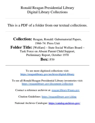 [Welfare] - State Social Welfare Board - Task Force on Absent Parent Child Support, Preliminary Report, October 1970
