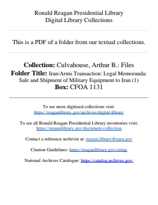 Iran/Arms Transaction: Legal Memoranda: Sale and Shipment of Military Equipment to Iran (1)