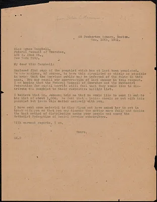 Selma C. Maximon typed letter (copy) to Agnes Campbell (Federal Council of Churches), Boston, Mass., December 10, 1921