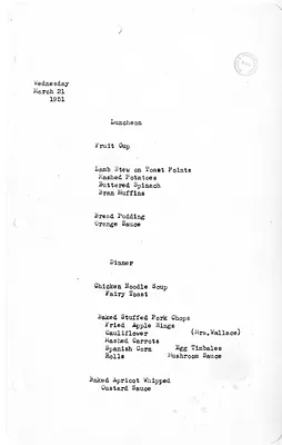 White House Luncheon and Dinner Menu