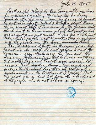 Diary Note of President Harry S. Truman