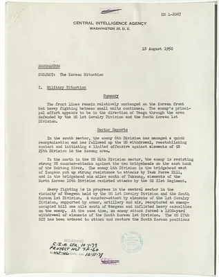 Memorandum from R. H. Hillenkoetter, Korean Situation
