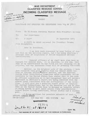 Message from General Dwight Eisenhower to President Harry S. Truman