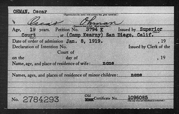 Ohman, Oscar - 1919
