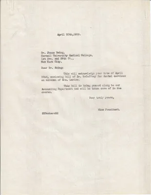 Letters Sent to James Ewing, April 30, 1929