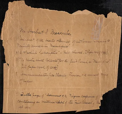 Paper scrap index to Trinity Church of Marshfield documents