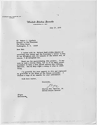 Sen. Charles Mathias to Lipshutz