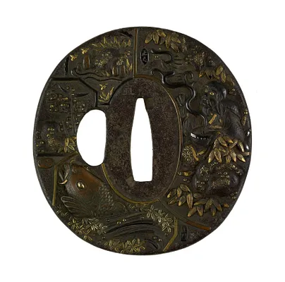 Tsuba with Seven Scenes by Different Artists