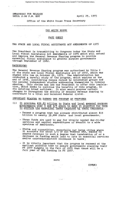 State and Local Fiscal Assistance Act Amendments of 1975 [Fact Sheet]