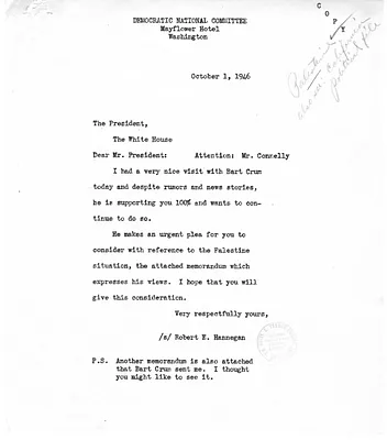 Letter from Postmaster General Robert Hannegan to President Harry S. Truman, with Attachment