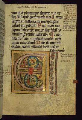 Decorated initial ""E""