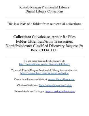 Iran/Arms Transaction: North/Poindexter Classified Discovery Request (9)