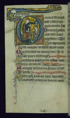 Leaf from Psalter: Psalm 26, Initial D with David Anointed by Samuel