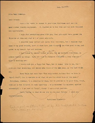 Bartolomeo Vanzetti typed letter (copy) to Mary Donovan, [Charlestown], 28 December 1926
