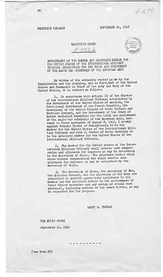 White House Press Release, Executive Order 9526