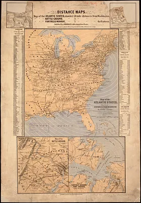 Map of the Atlantic States, showing distances from Washington (in bee line) by 50 mile circles
