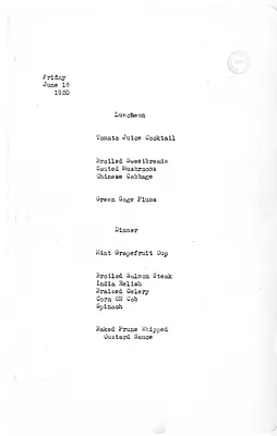 White House Luncheon and Dinner Menu