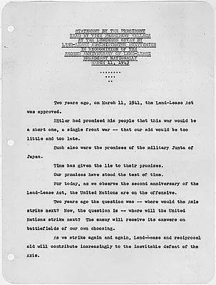 Statement read by Vice President Wallace at the Luncheon given by Lend-Lease Administration Stettinius in recognition of the second Anniversary of Lend-Lease