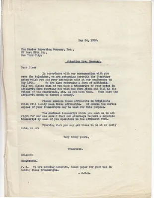 Letters Sent to Mrs. Sweeney, May 24, 1926