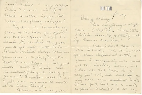 Letter from Lady Bird Taylor to Lyndon Johnson