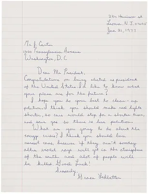Letter from Grace Ledbetter to President Jimmy Carter Regarding Election