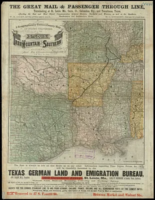 A geographically correct county map of states traversed by the St. Louis, Iron Mountain and Southern Railway, and its connections