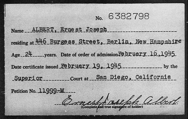 Albert, Ernest Joseph - 1945