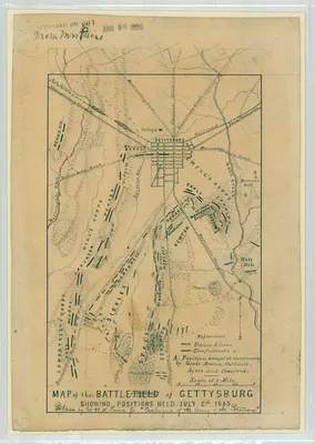Map of the Battle of Gettysburg Showing Positions Held July 2nd 1863
